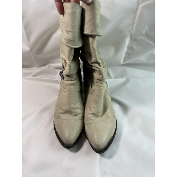 ZODIAC Recruit Cowboy Slouch Boots Leather Toe Tips Cream Womens Rare Vintage 7M - Picture 2 of 11